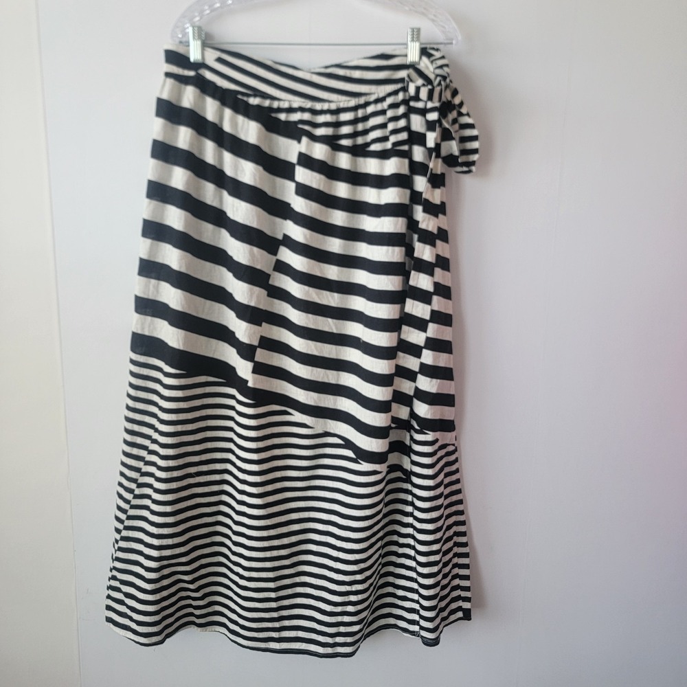 LOFT Beach women's Striped Linen Cotton Maxi Wrap Skirt sz L Peasant Boho hippie